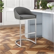 Lina 28 Inch Bar Stool Chair- Metal Cantilever Base- Gray Faux Leather
