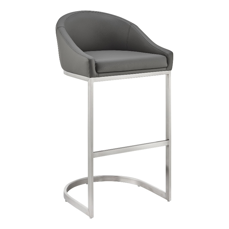 Lina 28 Inch Bar Stool Chair- Metal Cantilever Base- Gray Faux Leather