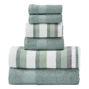 Nyx 6pc Soft Cotton Towel Set- Striped- White- Light Gray By The Urban Port