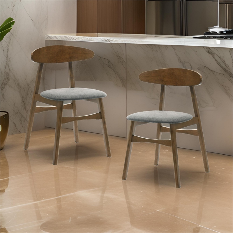 Cid Cas 20 Inch Dining Chair- Set of 2- Curved Oval Backrest- Walnut Wood