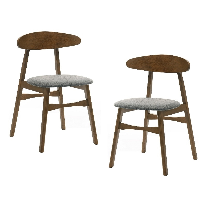 Cid Cas 20 Inch Dining Chair- Set of 2- Curved Oval Backrest- Walnut Wood