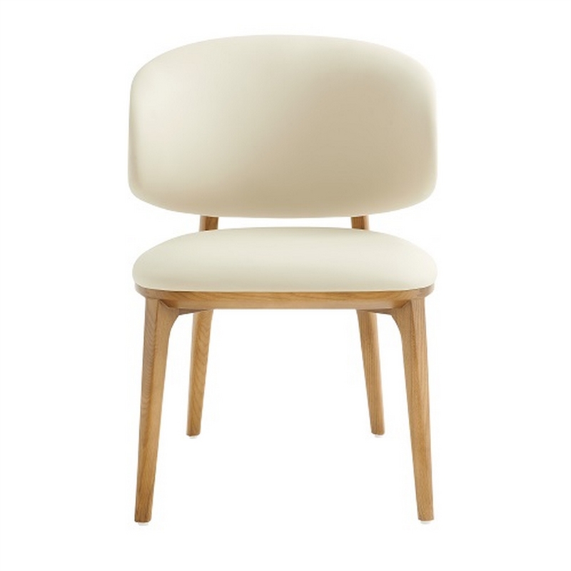 Cid 22 Inch Dining Chair- Curved Backrest- Vegan Faux Leather- Cream Fabric