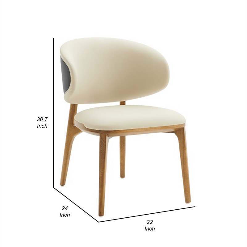 Cid 22 Inch Dining Chair- Curved Backrest- Vegan Faux Leather- Cream Fabric