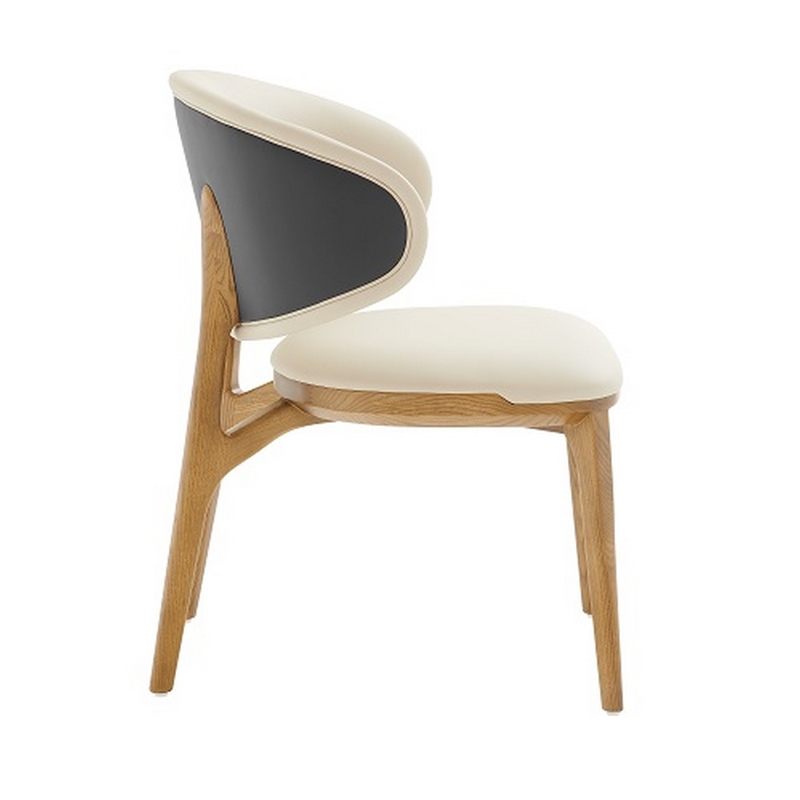Cid 22 Inch Dining Chair- Curved Backrest- Vegan Faux Leather- Cream Fabric