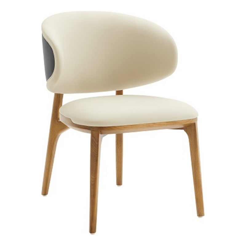 Cid 22 Inch Dining Chair- Curved Backrest- Vegan Faux Leather- Cream Fabric