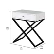 Zeno 27 Inch 1 Drawer Nightstand- Glass Top- Black Metal Cross Legs- White