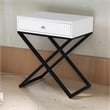 Zeno 27 Inch 1 Drawer Nightstand- Glass Top- Black Metal Cross Legs- White