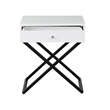 Zeno 27 Inch 1 Drawer Nightstand- Glass Top- Black Metal Cross Legs- White