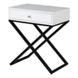 Zeno 27 Inch 1 Drawer Nightstand- Glass Top- Black Metal Cross Legs- White