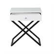 Zeno 27 Inch 1 Drawer Nightstand- Glass Top- Black Metal Cross Legs- White