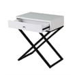 Zeno 27 Inch 1 Drawer Nightstand- Glass Top- Black Metal Cross Legs- White