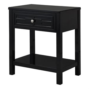Fimo 27 Inch Nightstand with Drawer and Shelf- Glass Top- Modern Black Wood