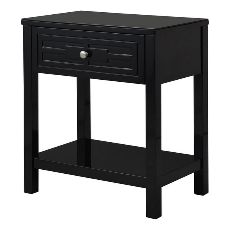 Fimo 27 Inch Nightstand with Drawer and Shelf- Glass Top- Modern Black Wood
