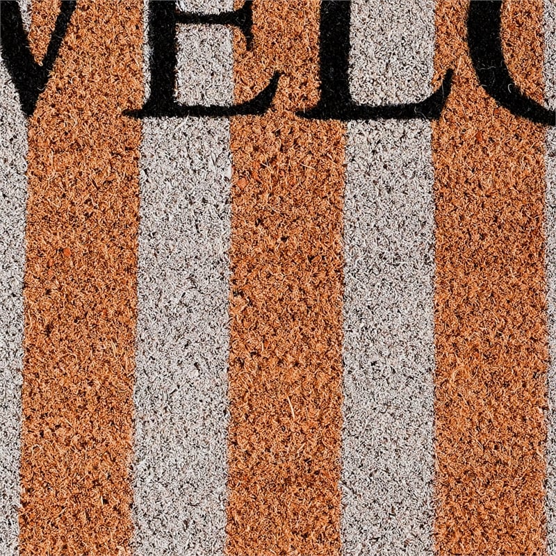 Oy 24 x 36 Coir Welcome Doormat- Hand Screen Print- Brown and Ivory Stripes