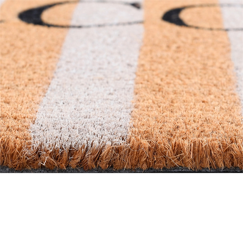 Oy 24 x 36 Coir Welcome Doormat- Hand Screen Print- Brown and Ivory Stripes