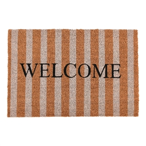 Oy 24 x 36 Coir Welcome Doormat- Hand Screen Print- Brown and Ivory Stripes