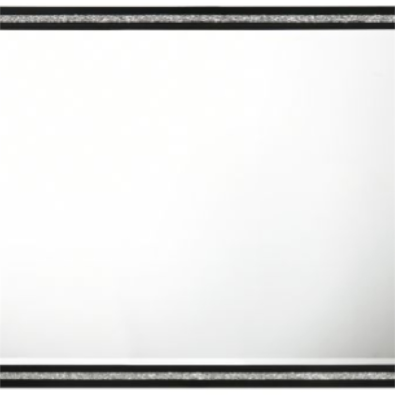 46 Inch Solid Wood Mirror- Shimmering Silver Accent- Landscape- Black