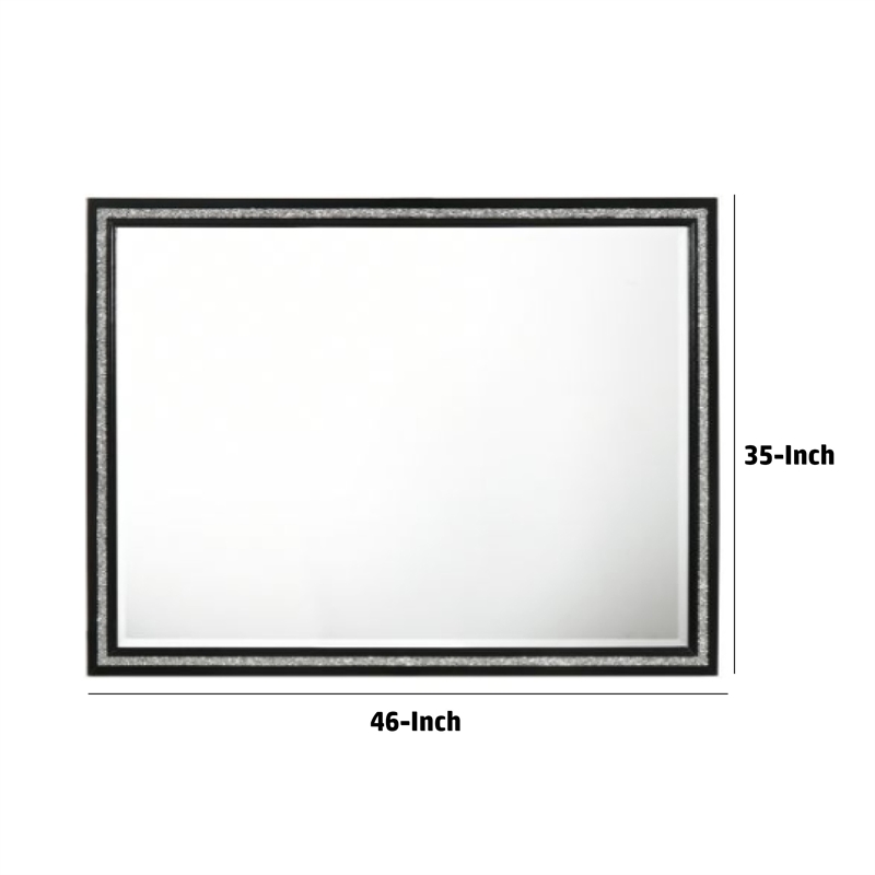 46 Inch Solid Wood Mirror- Shimmering Silver Accent- Landscape- Black