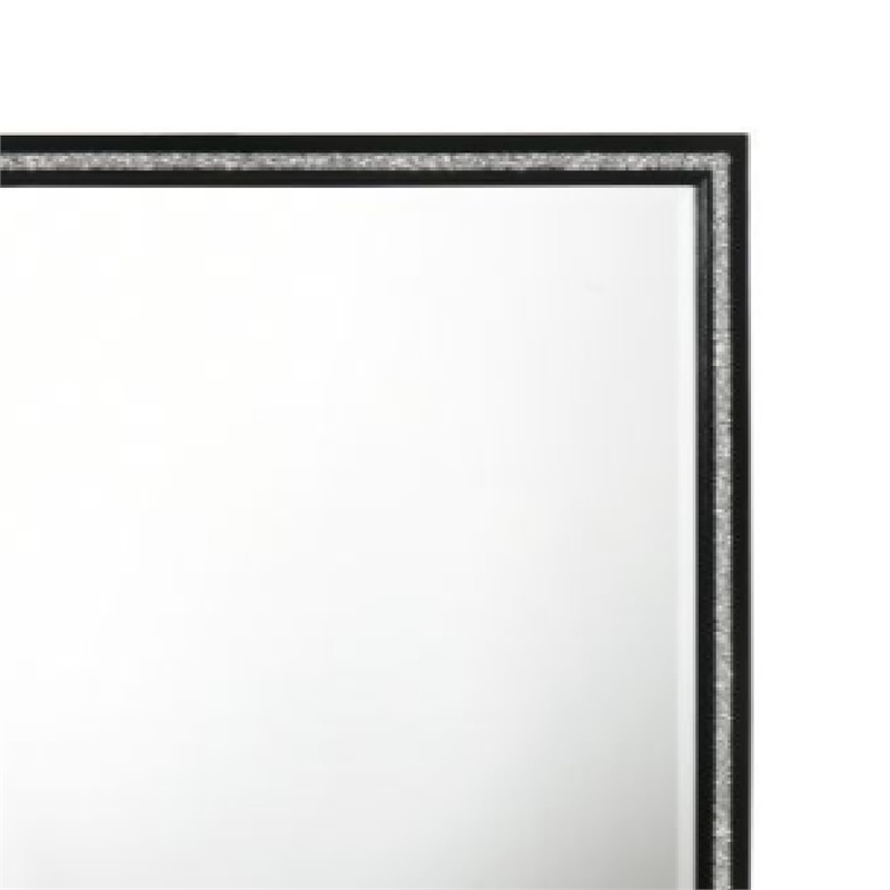 46 Inch Solid Wood Mirror- Shimmering Silver Accent- Landscape- Black