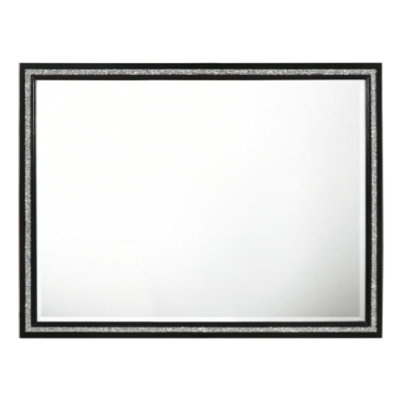 46 Inch Solid Wood Mirror- Shimmering Silver Accent- Landscape- Black