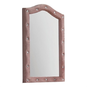 22 Inch Contemporary Upholstered Mirror- Crystal Tufting- Arched Top- Pink