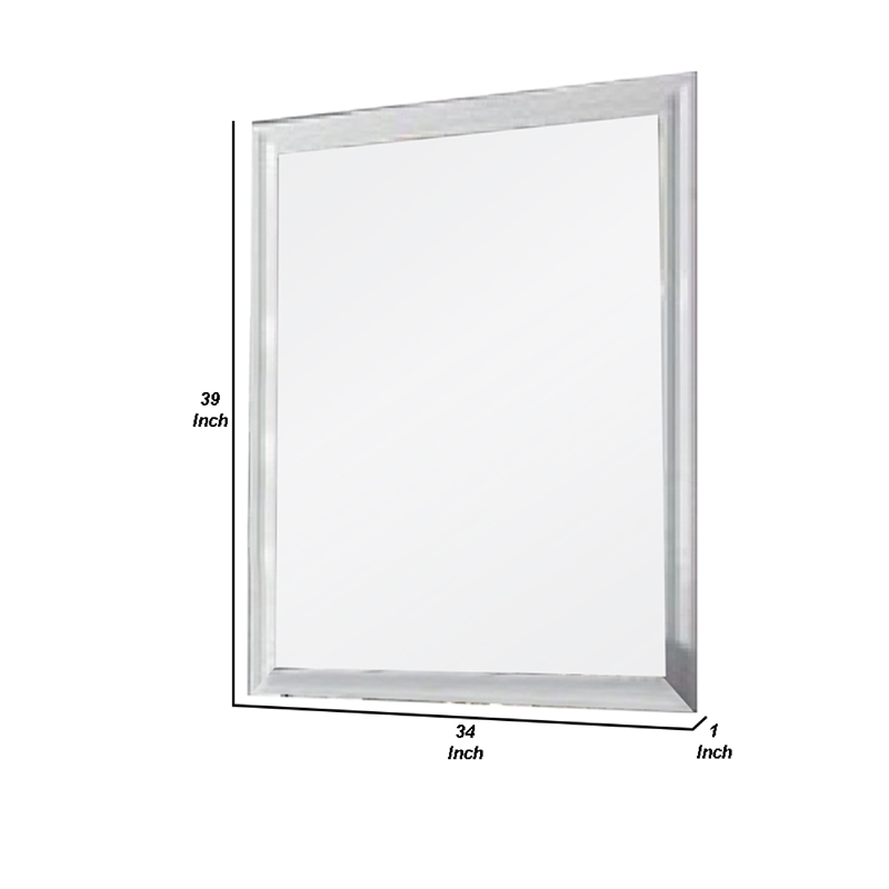Tyra 39 Inch Wall Mirror- Rectangular Wood Frame- White