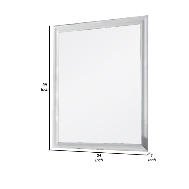 Tyra 39 Inch Wall Mirror- Rectangular Wood Frame- White