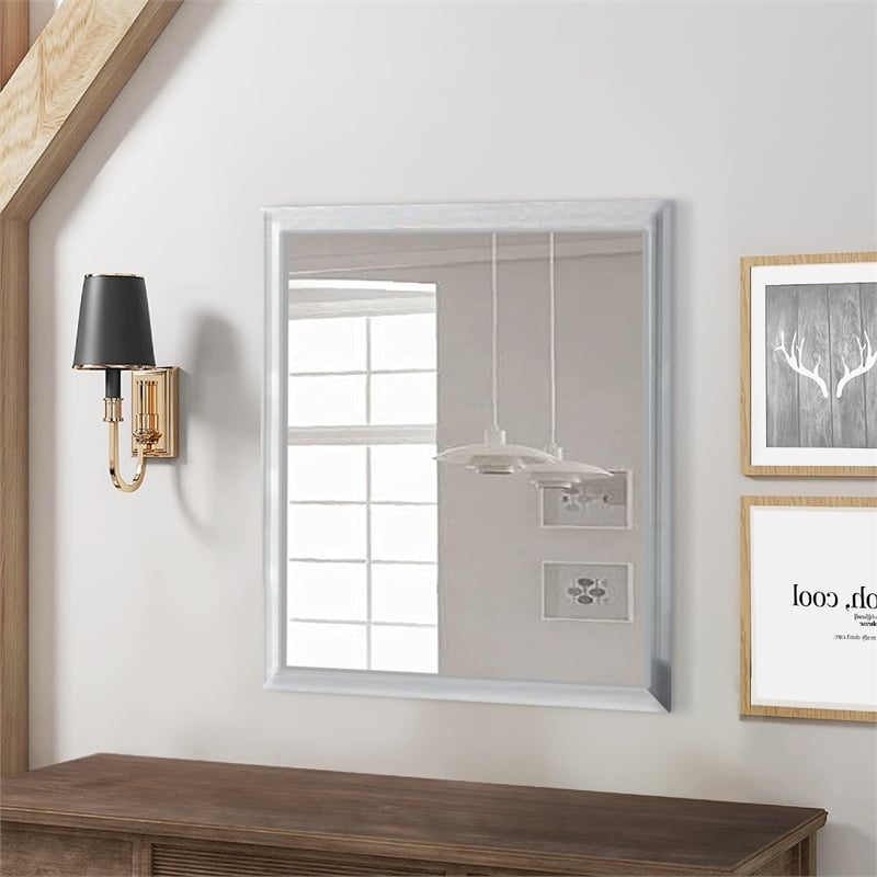 Tyra 39 Inch Wall Mirror- Rectangular Wood Frame- White
