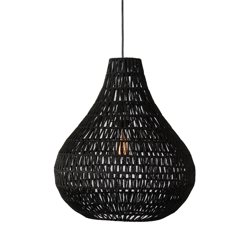 Boney 18 Inch Pendant Light- Woven Rope- Rounded Shape- Iron- Black