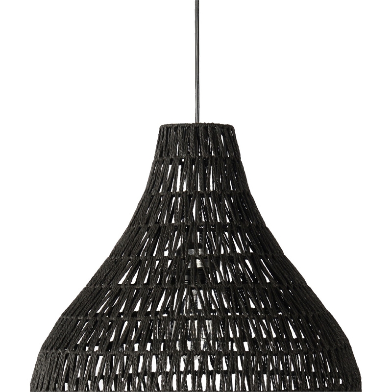 Boney 18 Inch Pendant Light- Woven Rope- Rounded Shape- Iron- Black