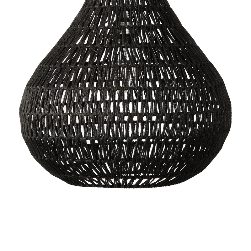 Boney 18 Inch Pendant Light- Woven Rope- Rounded Shape- Iron- Black