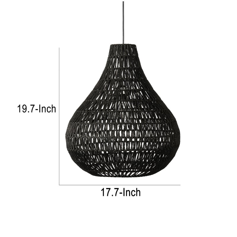 Boney 18 Inch Pendant Light- Woven Rope- Rounded Shape- Iron- Black