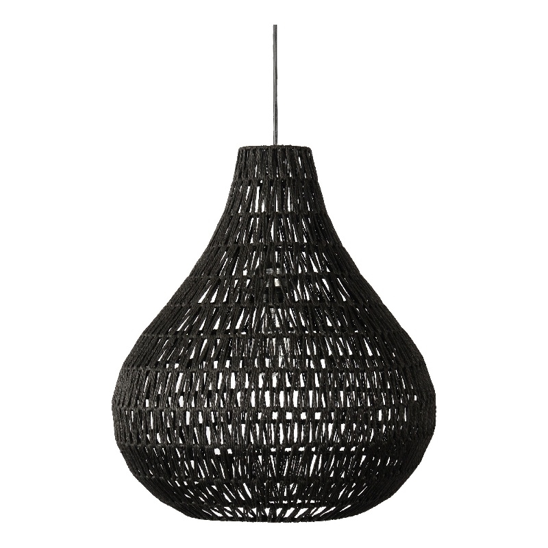 Boney 18 Inch Pendant Light- Woven Rope- Rounded Shape- Iron- Black