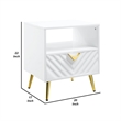 Tyra 22 Inch Wood End Table with Open Space- Wave Pattern- White- Gold