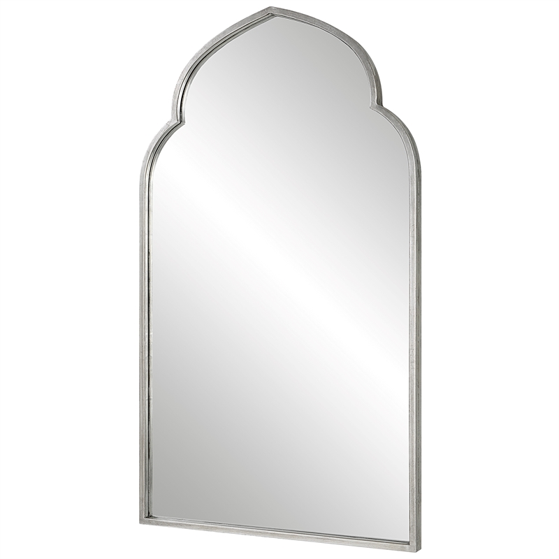 38 Inch Wood Wall Mirror- Moroccan Style- Antique Silver