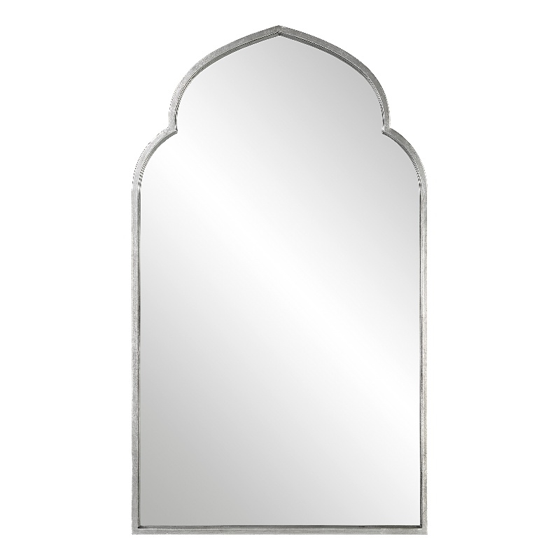 38 Inch Wood Wall Mirror- Moroccan Style- Antique Silver
