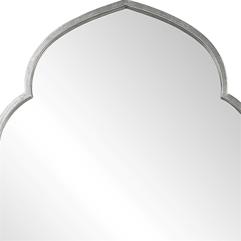 38 Inch Wood Wall Mirror- Moroccan Style- Antique Silver