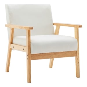 Colin 26 Inch Modern Chair- Padded Cushions- Wood Arms and Legs- Beige