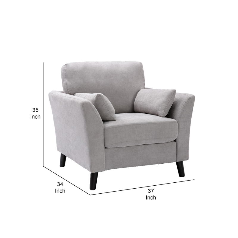 Otto 37 Inch Armchair- Pocket Coil Springs- 2 Throw Pillows- Gray Linen Fabric