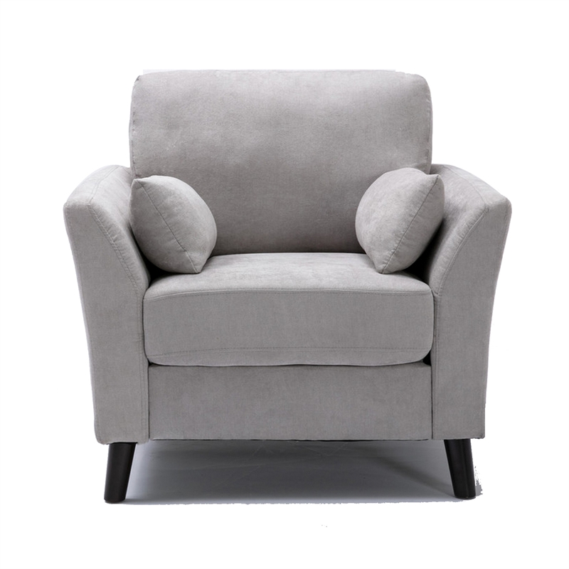 Otto 37 Inch Armchair- Pocket Coil Springs- 2 Throw Pillows- Gray Linen Fabric