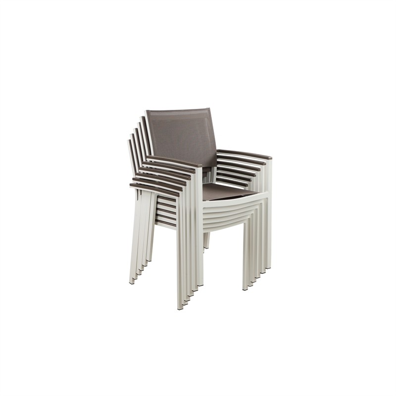 Fifi 21 Inch Set of 6 Dining Chairs- Aluminum Frame- Gray Textilene Fabric