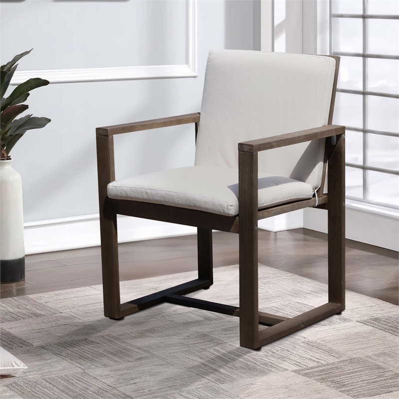 Neji 24 Inch Dining Chair- Burnt Brown Eucalyptus Wood Frame- Thick Cushion