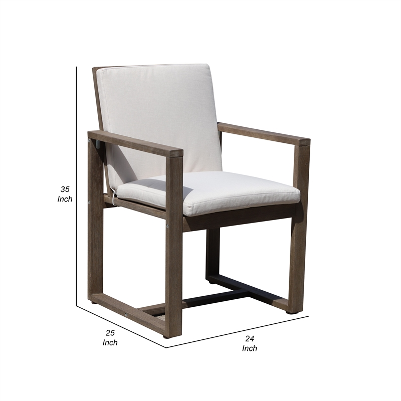 Neji 24 Inch Dining Chair- Burnt Brown Eucalyptus Wood Frame- Thick Cushion