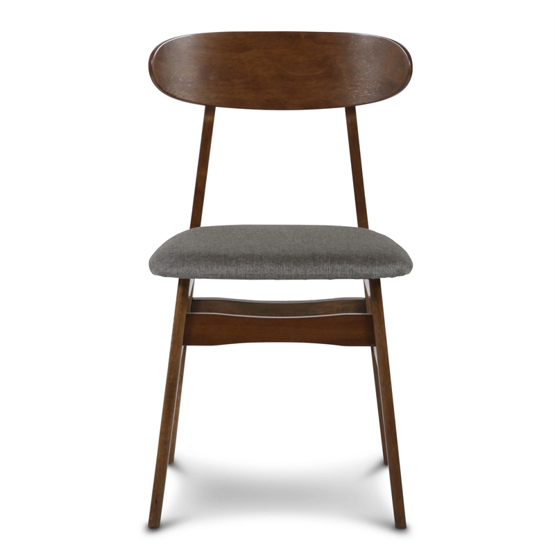 Bev 20 Inch Set of 2 Dining Chairs- Gray Cushions- Dark Brown Rubberwood