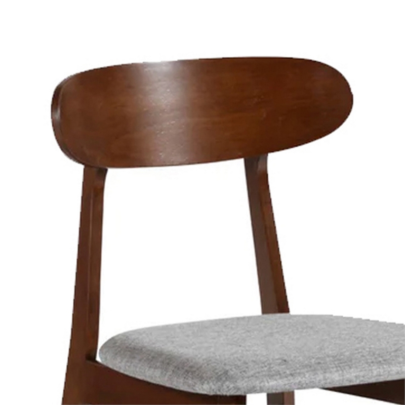 Bev 20 Inch Set of 2 Dining Chairs- Gray Cushions- Dark Brown Rubberwood