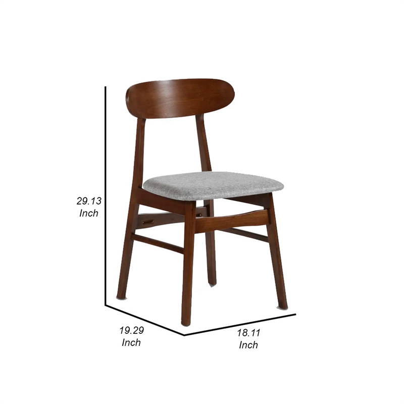 Bev 20 Inch Set of 2 Dining Chairs- Gray Cushions- Dark Brown Rubberwood