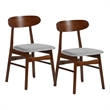 Bev 20 Inch Set of 2 Dining Chairs- Gray Cushions- Dark Brown Rubberwood