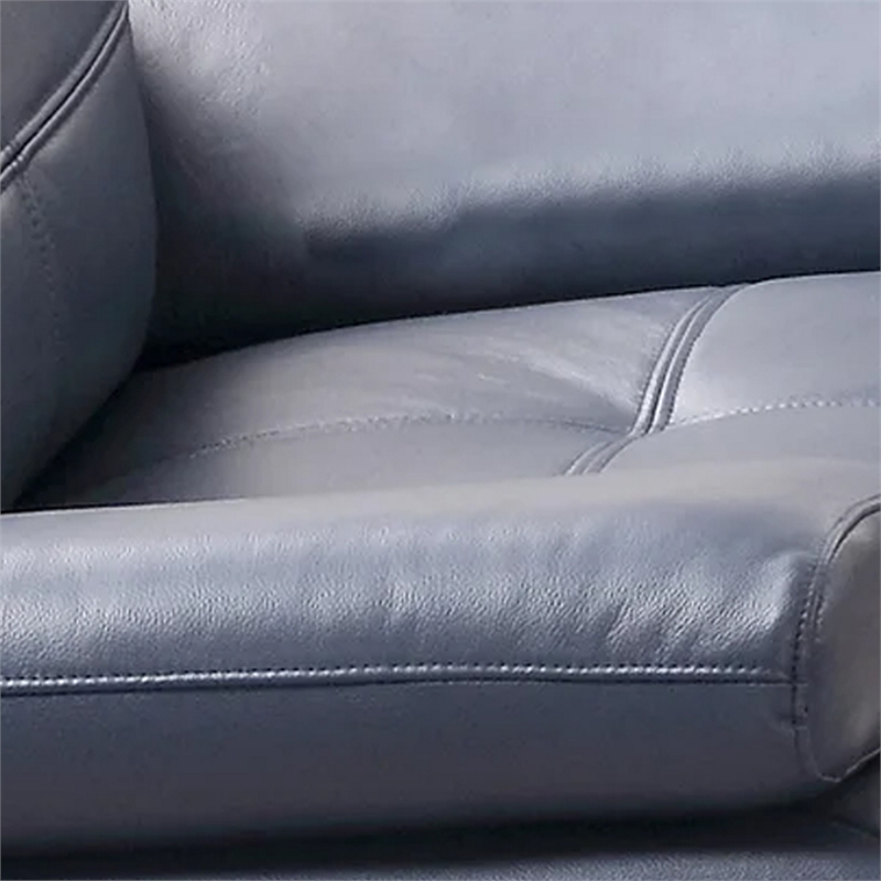 Reni 44 Inch Sofa Chair- Channel Tufted Navy Blue Soft Leather Upholstery