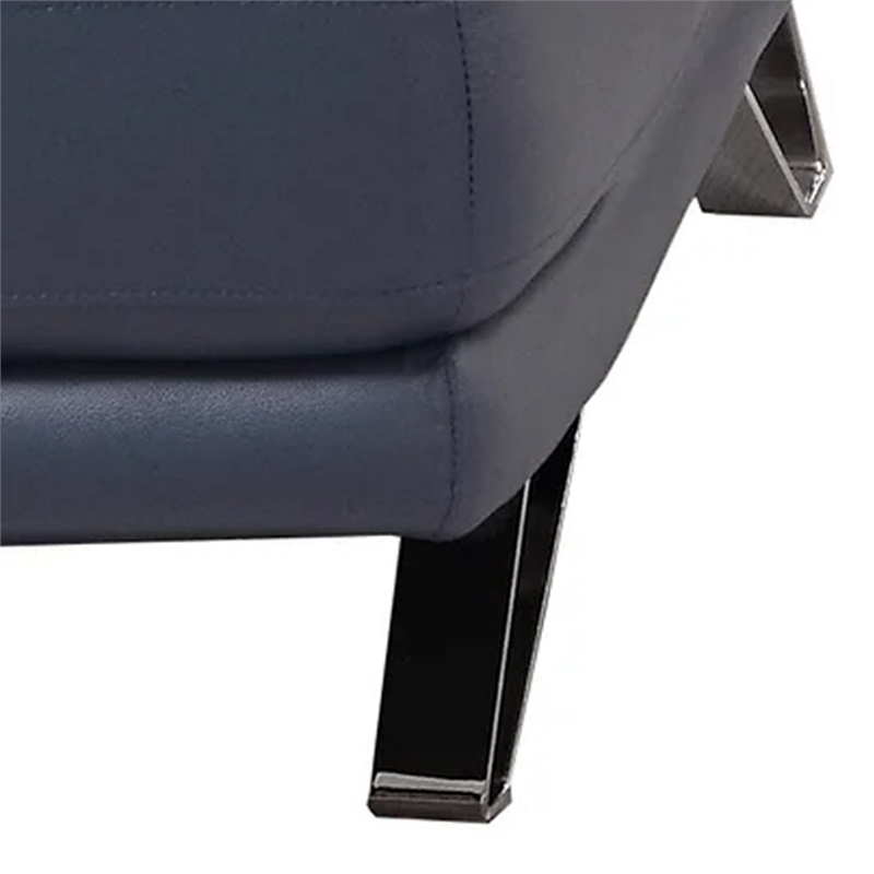 Reni 44 Inch Sofa Chair- Channel Tufted Navy Blue Soft Leather Upholstery