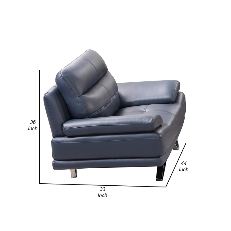 Reni 44 Inch Sofa Chair- Channel Tufted Navy Blue Soft Leather Upholstery